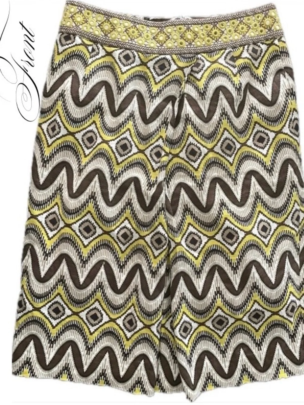 TORY BURCH Brown and Yellow Ikat Skirt
